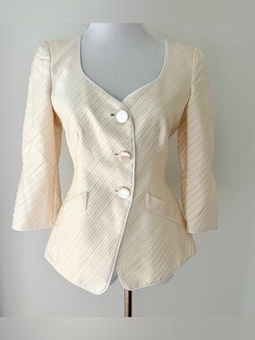 Armani Collezioni Cream Tailored Blazer with White Piping vintage 4